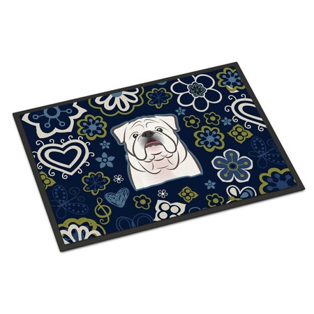 Carolines Treasures 18 x 27 in. Blue Flowers White English Bulldog Indoor or Outdoor Mat BB5071MAT